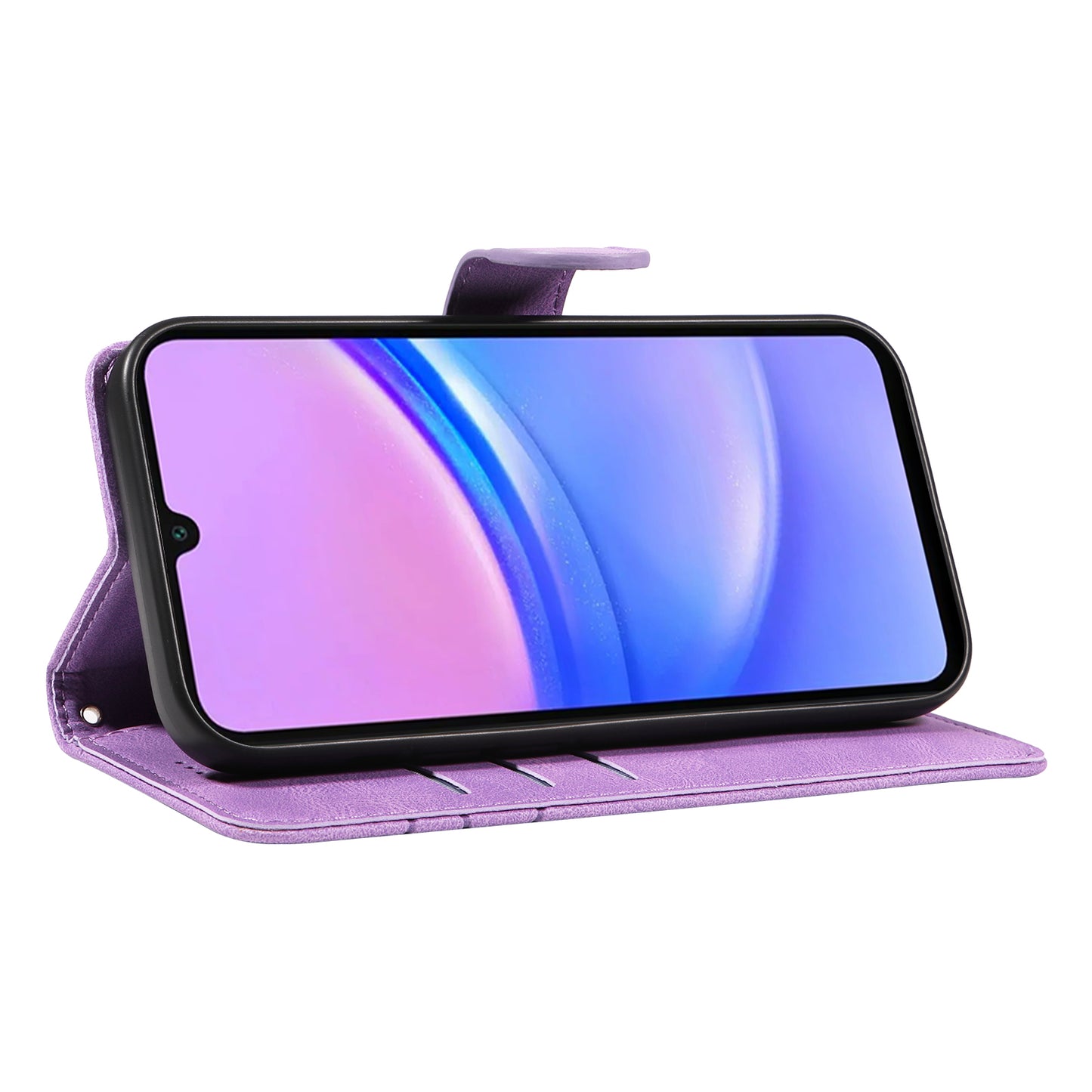 For Samsung Galaxy A16 5G / A16 4G Case Stand Wallet Leather Phone Cover Curved Line Wrist Strap - Light Purple