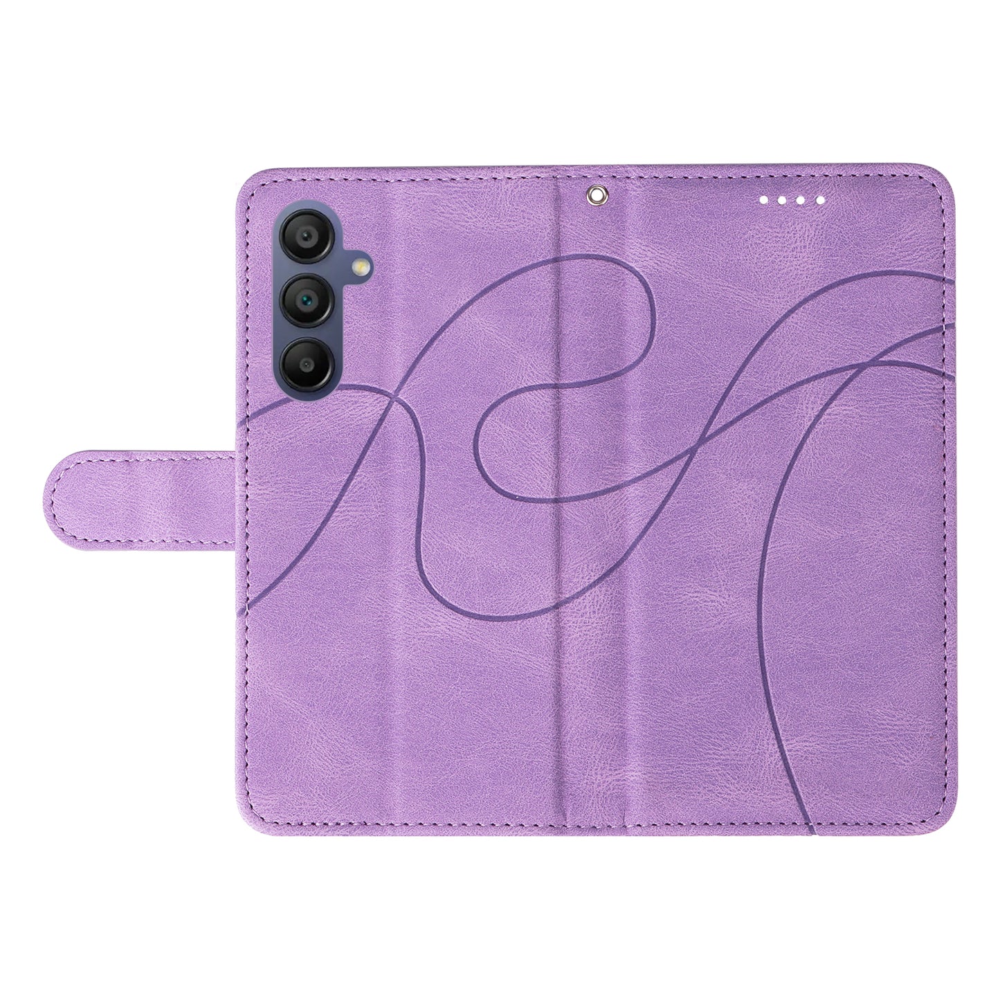 For Samsung Galaxy A16 5G / A16 4G Case Stand Wallet Leather Phone Cover Curved Line Wrist Strap - Light Purple