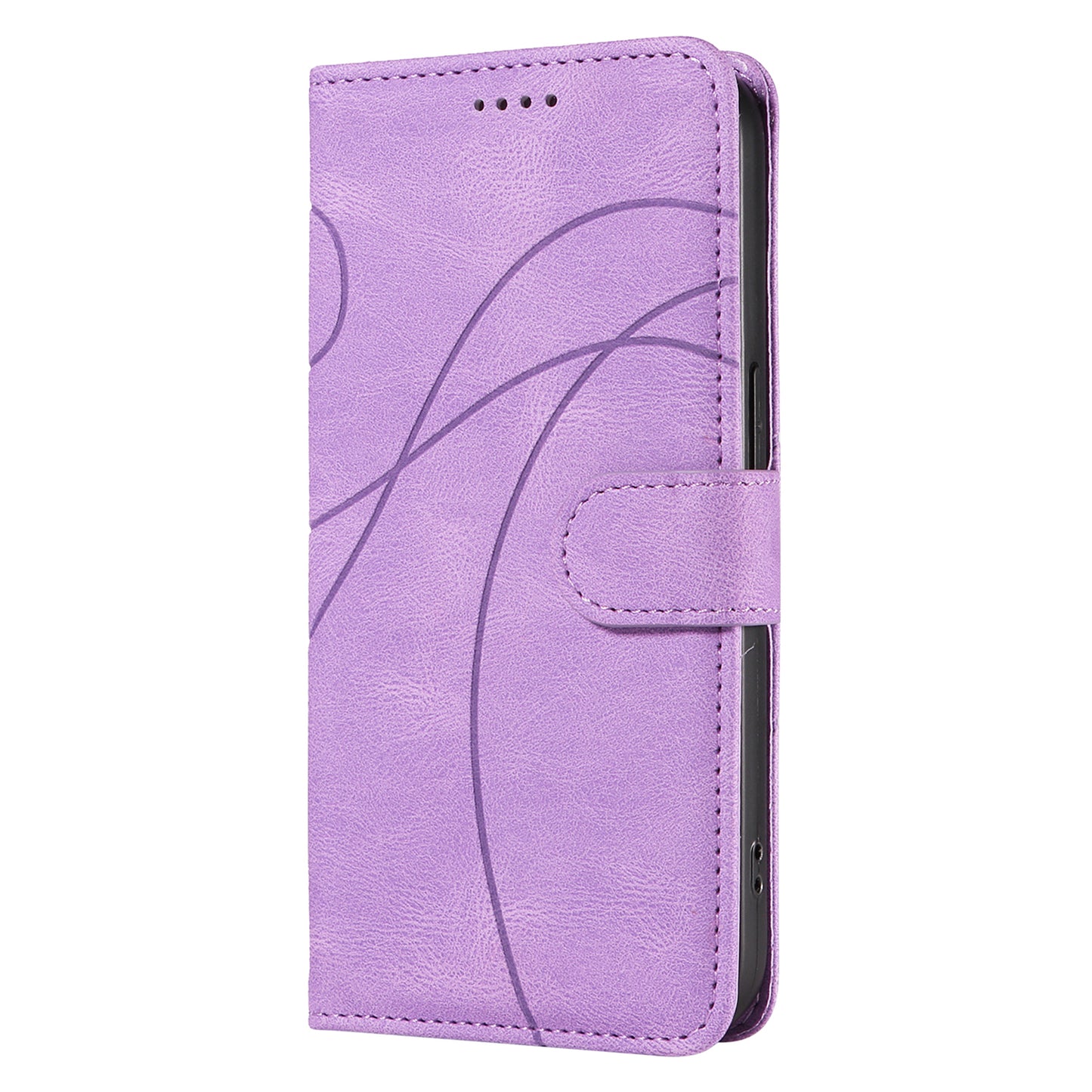 For Samsung Galaxy A16 5G / A16 4G Case Stand Wallet Leather Phone Cover Curved Line Wrist Strap - Light Purple