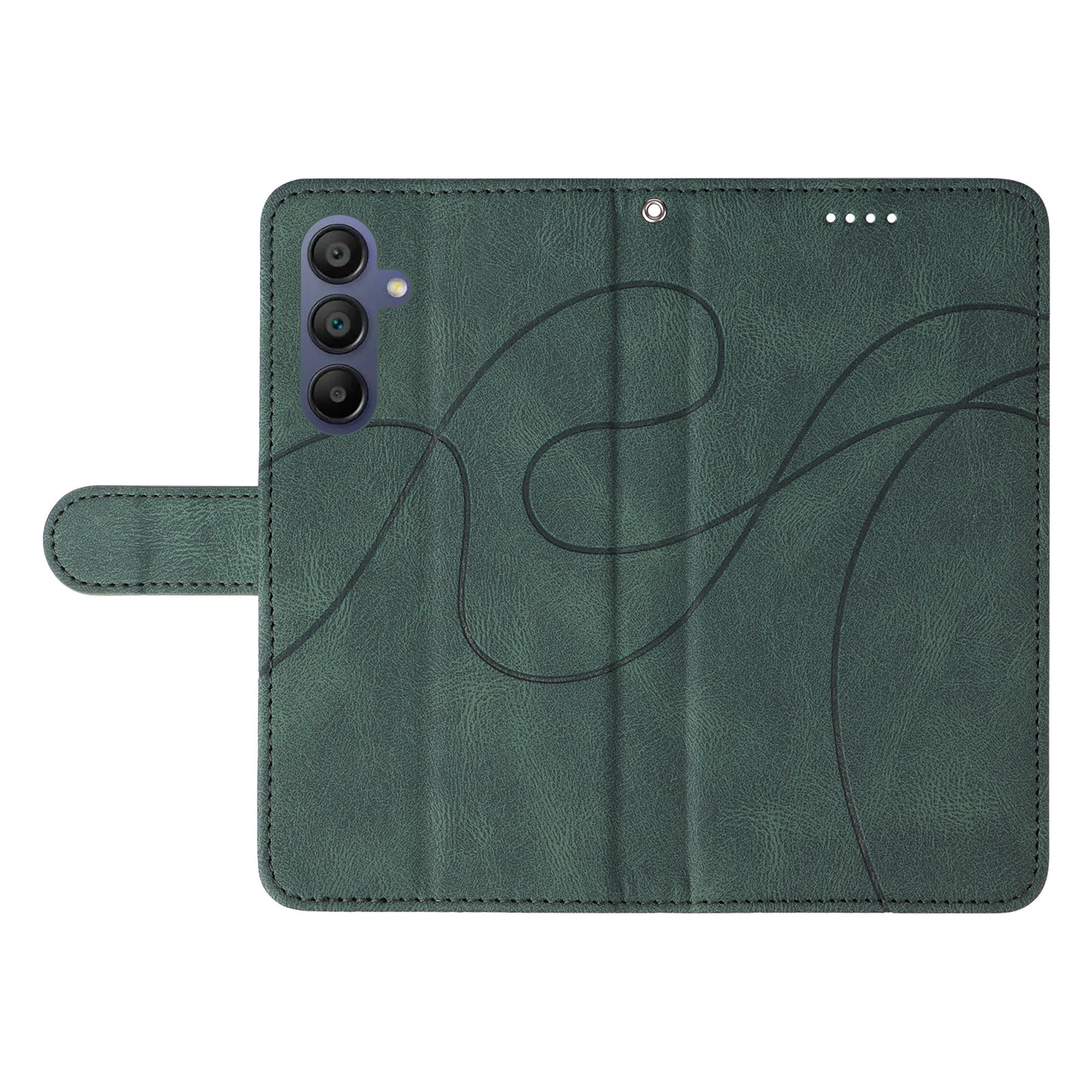 For Samsung Galaxy A16 5G / A16 4G Case Stand Wallet Leather Phone Cover Curved Line Wrist Strap - Green