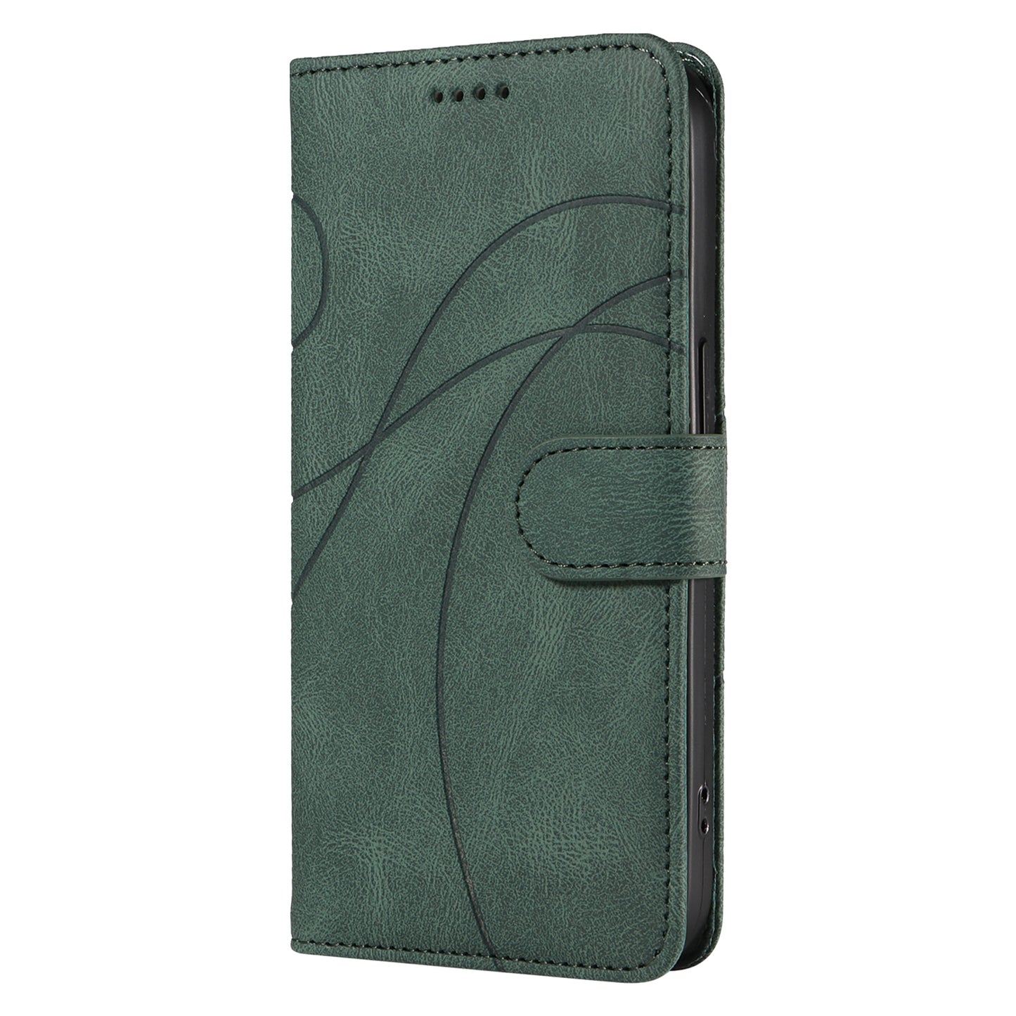 For Samsung Galaxy A16 5G / A16 4G Case Stand Wallet Leather Phone Cover Curved Line Wrist Strap - Green