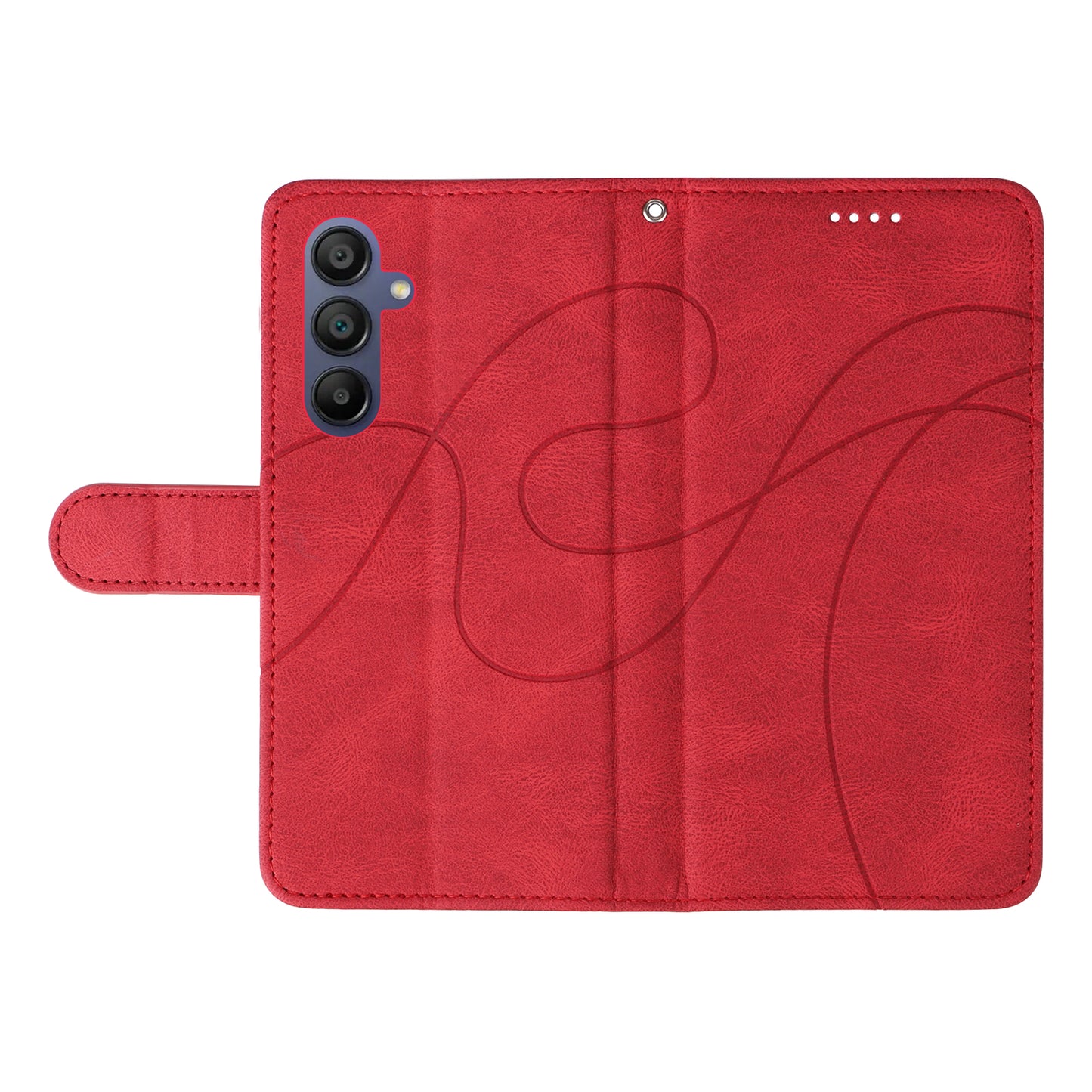 For Samsung Galaxy A16 5G / A16 4G Case Stand Wallet Leather Phone Cover Curved Line Wrist Strap - Red
