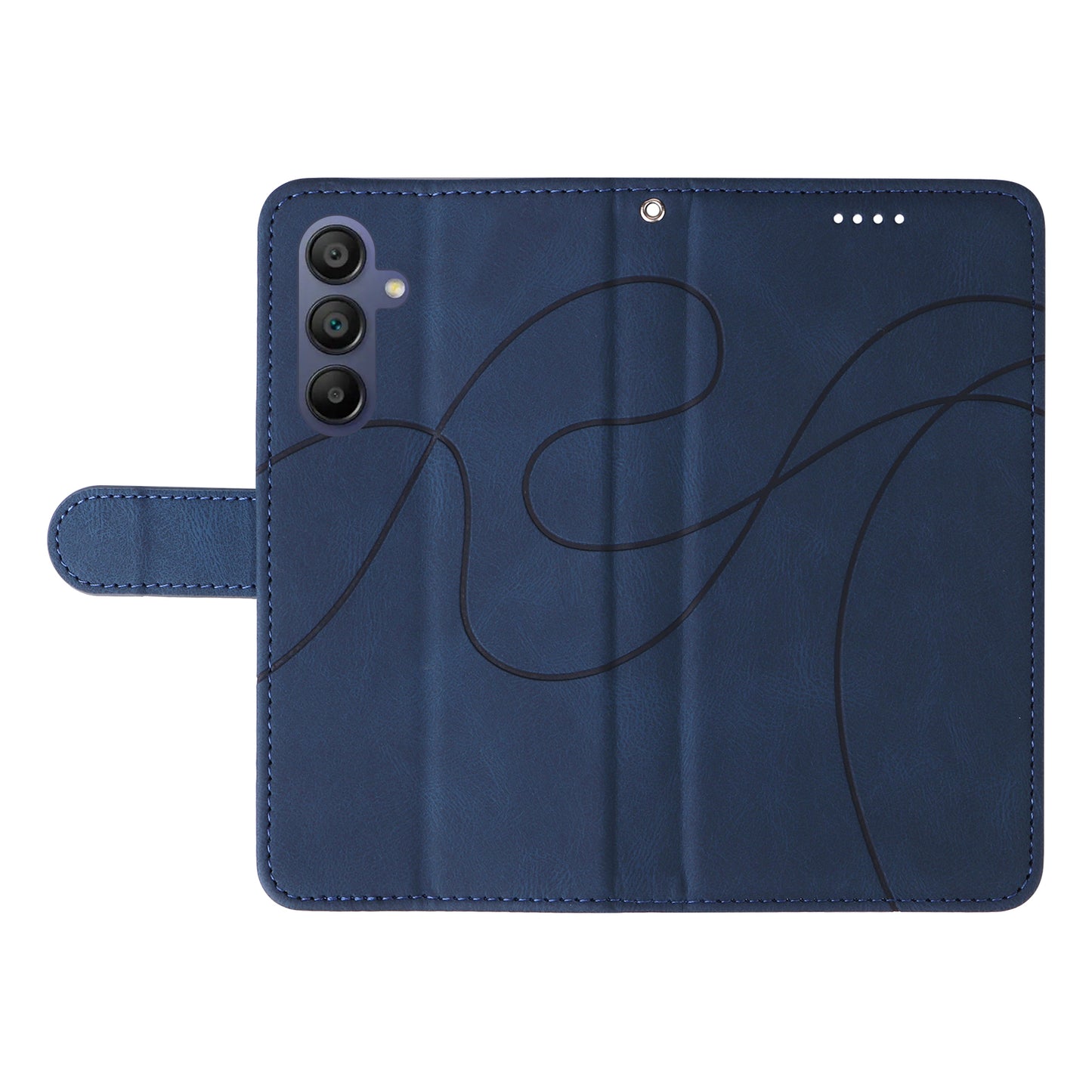 For Samsung Galaxy A16 5G / A16 4G Case Stand Wallet Leather Phone Cover Curved Line Wrist Strap - Blue