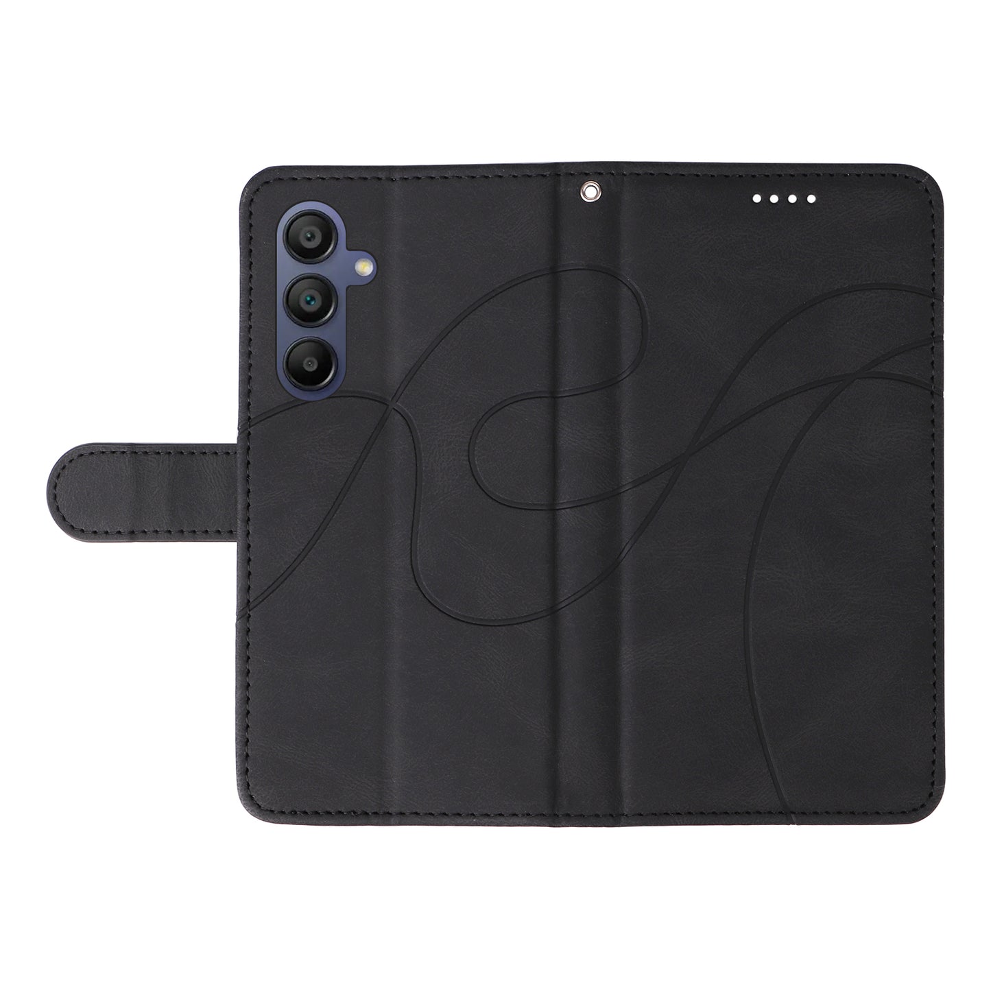 For Samsung Galaxy A16 5G / A16 4G Case Stand Wallet Leather Phone Cover Curved Line Wrist Strap - Black