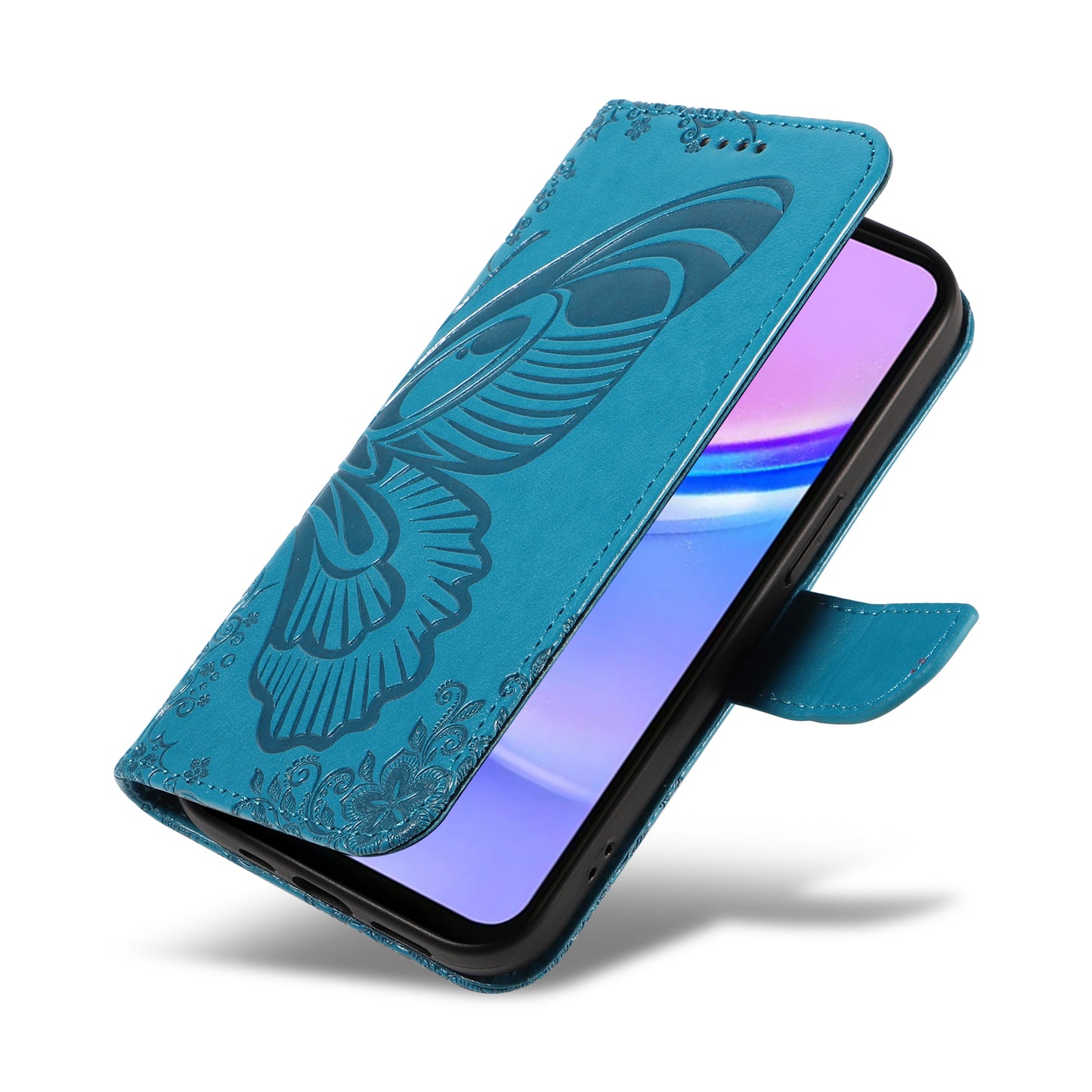 For Samsung Galaxy A16 5G / A16 4G Case Butterfly Pattern Leather Wallet Flip Phone Cover - Blue