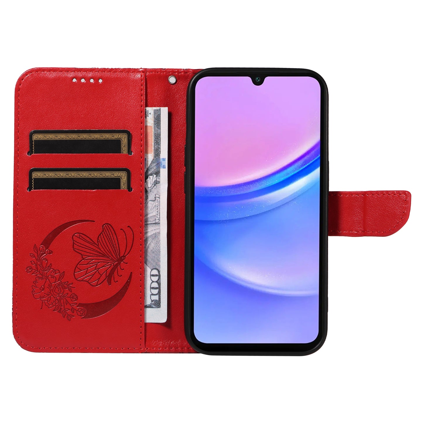 For Samsung Galaxy A16 5G / A16 4G Case Butterfly Pattern Leather Wallet Flip Phone Cover - Red
