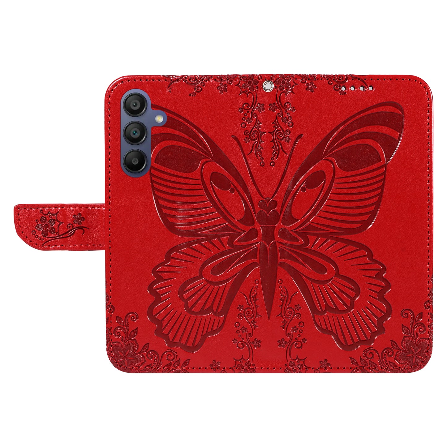 For Samsung Galaxy A16 5G / A16 4G Case Butterfly Pattern Leather Wallet Flip Phone Cover - Red