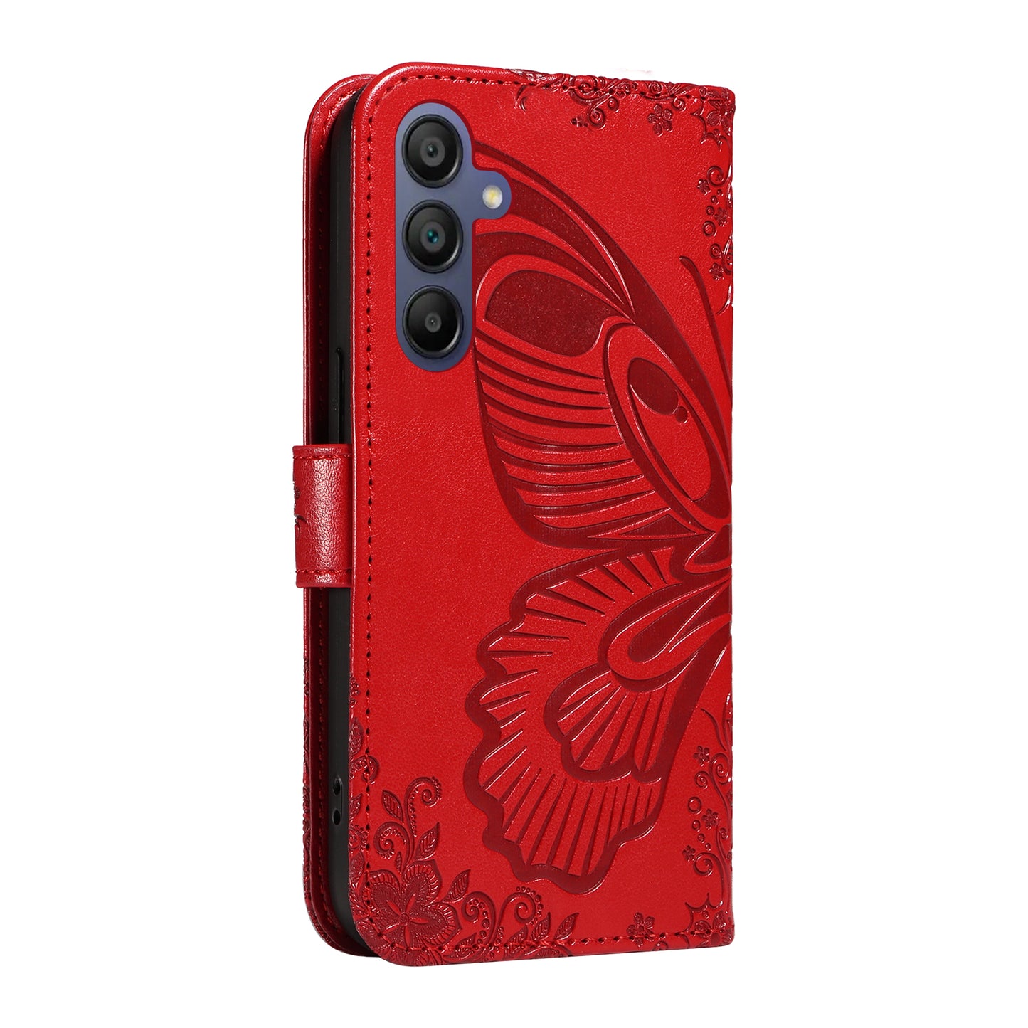 For Samsung Galaxy A16 5G / A16 4G Case Butterfly Pattern Leather Wallet Flip Phone Cover - Red