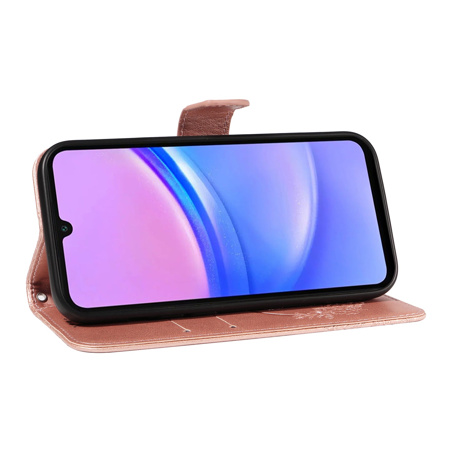 For Samsung Galaxy A16 5G / A16 4G Case Butterfly Pattern Leather Wallet Flip Phone Cover - Rose Gold