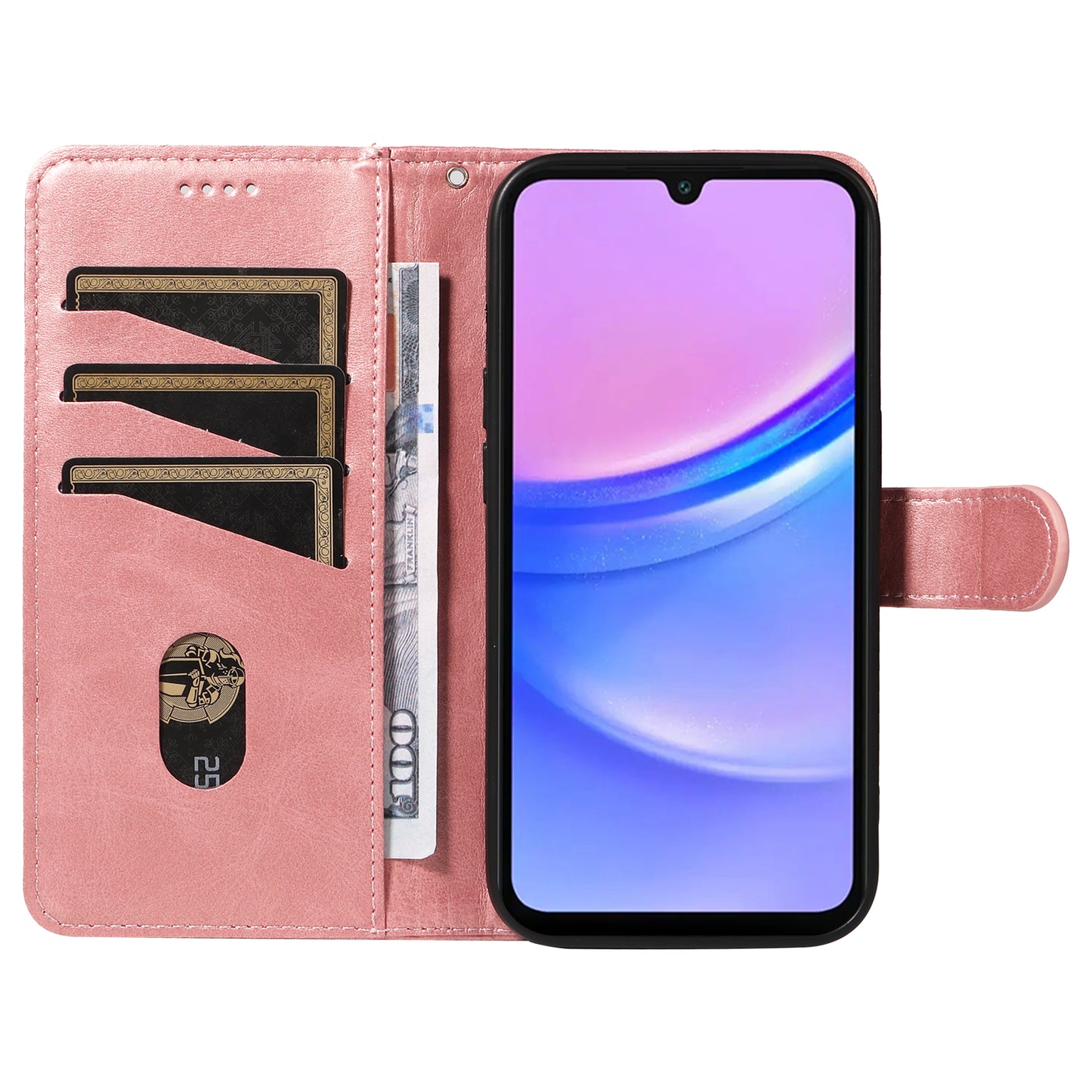 For Samsung Galaxy A16 5G / A16 4G Case Flip Wallet T-Shape Lines Leather Phone Cover - Rose Gold