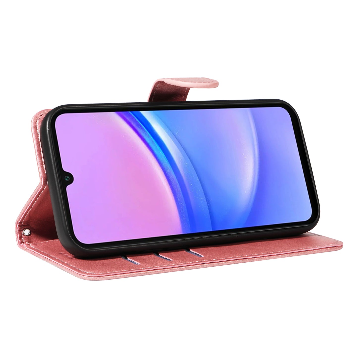 For Samsung Galaxy A16 5G / A16 4G Case Flip Wallet T-Shape Lines Leather Phone Cover - Rose Gold