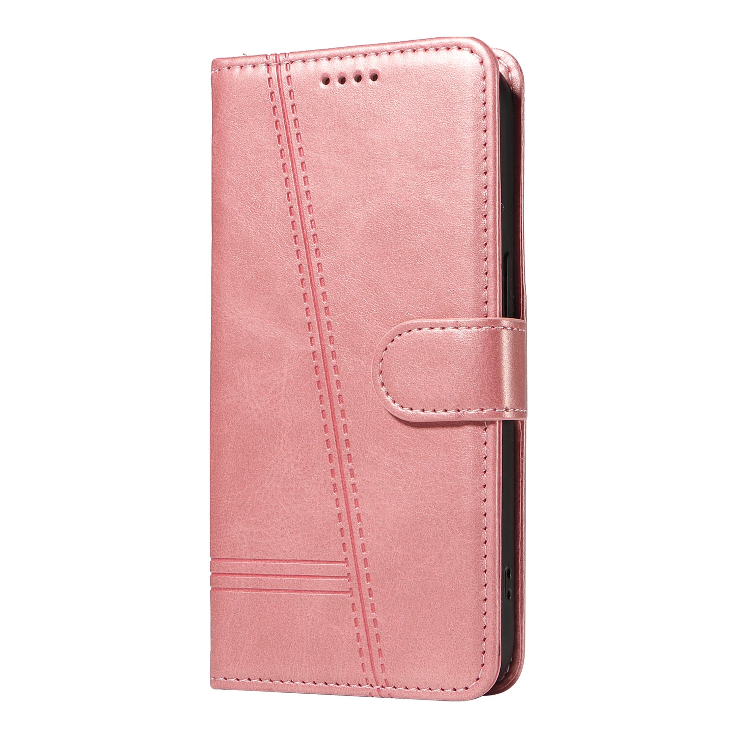 For Samsung Galaxy A16 5G / A16 4G Case Flip Wallet T-Shape Lines Leather Phone Cover - Rose Gold