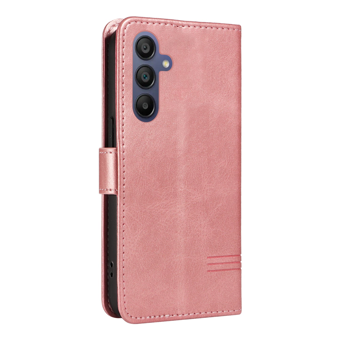 For Samsung Galaxy A16 5G / A16 4G Case Flip Wallet T-Shape Lines Leather Phone Cover - Rose Gold