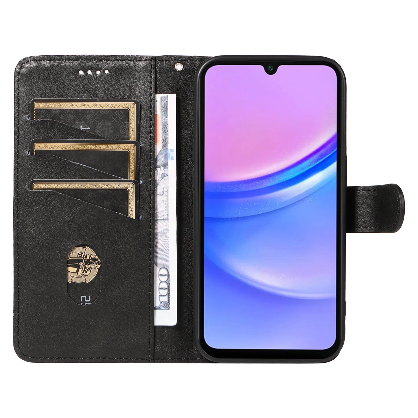 For Samsung Galaxy A16 5G / A16 4G Case Flip Wallet T-Shape Lines Leather Phone Cover - Black