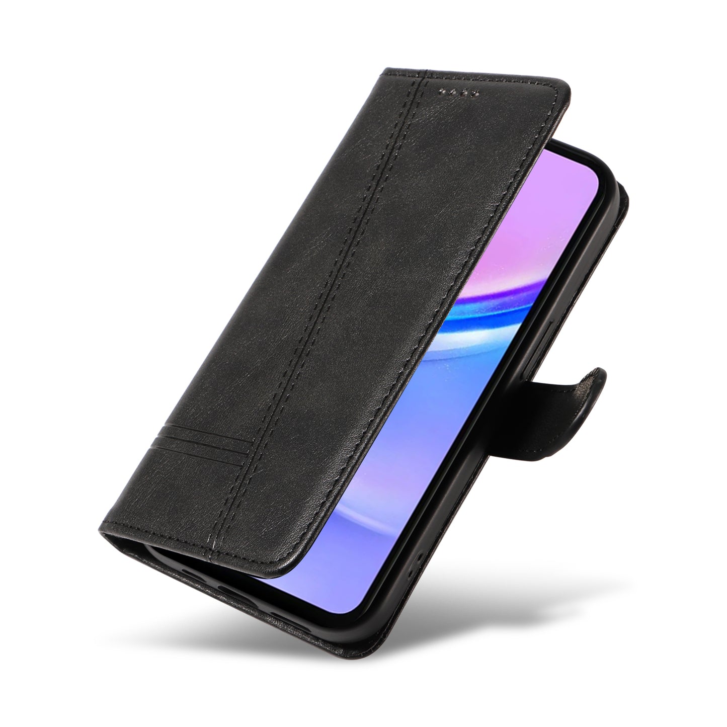 For Samsung Galaxy A16 5G / A16 4G Case Flip Wallet T-Shape Lines Leather Phone Cover - Black