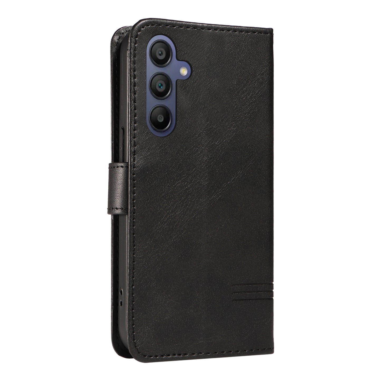 For Samsung Galaxy A16 5G / A16 4G Case Flip Wallet T-Shape Lines Leather Phone Cover - Black