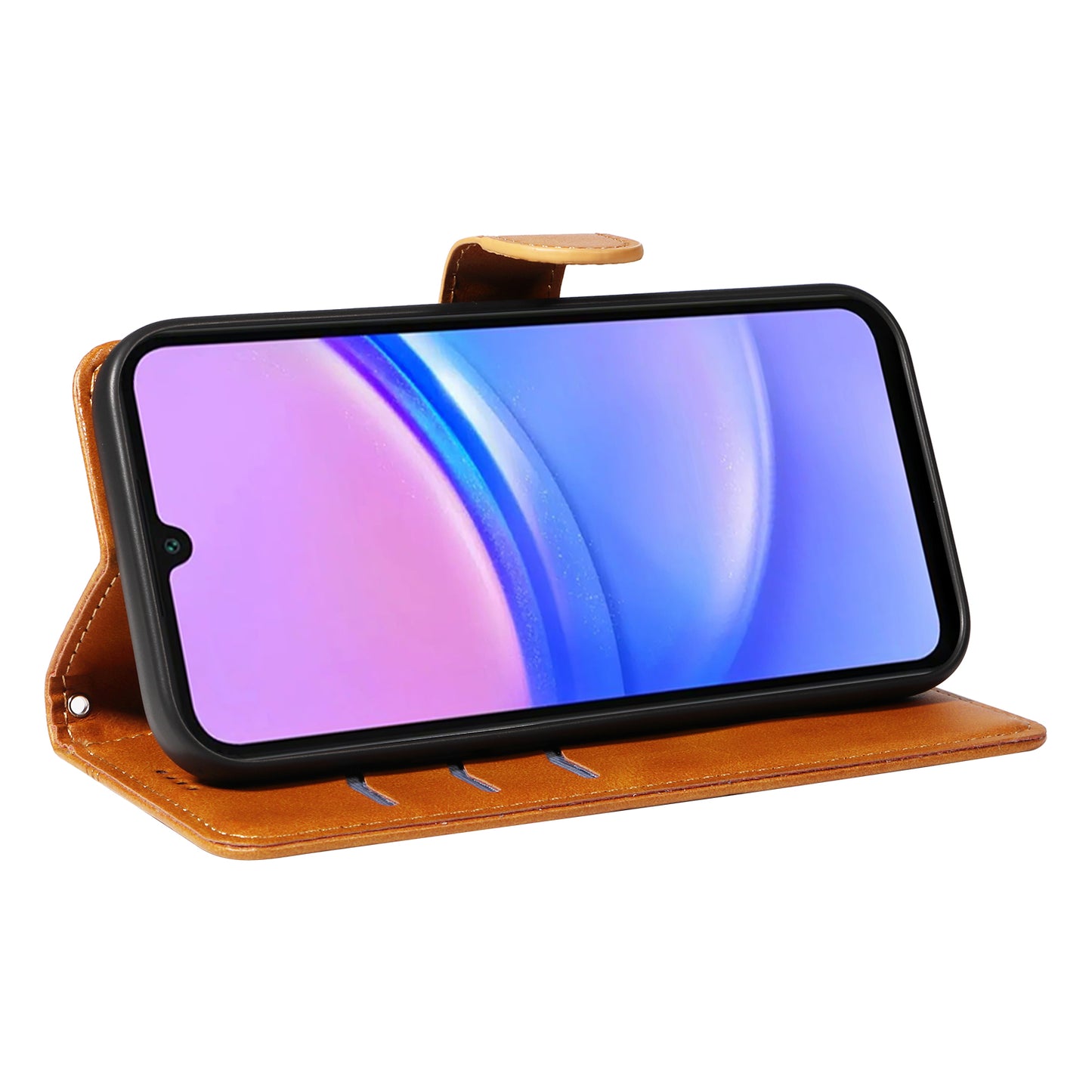 For Samsung Galaxy A16 5G / A16 4G Case Flip Wallet T-Shape Lines Leather Phone Cover - Yellow