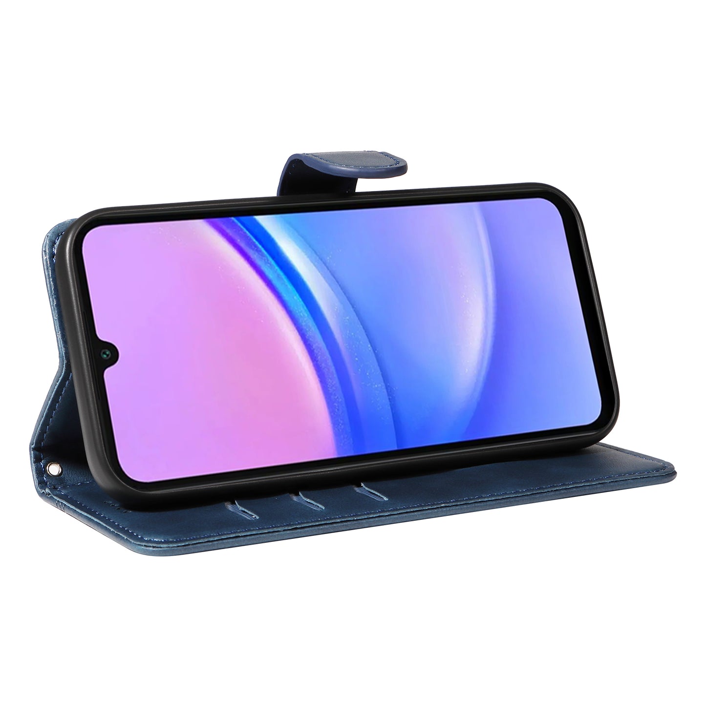 For Samsung Galaxy A16 5G / A16 4G Case Flip Wallet T-Shape Lines Leather Phone Cover - Blue