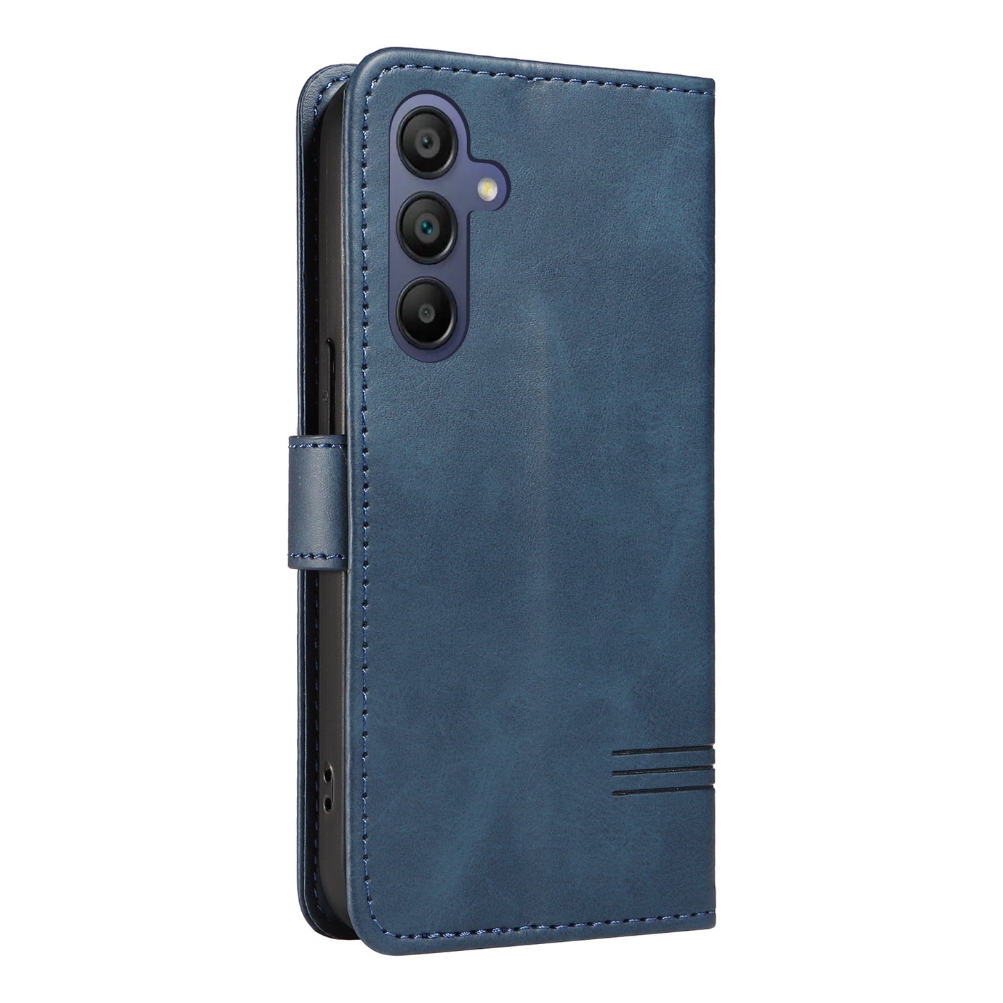 For Samsung Galaxy A16 5G / A16 4G Case Flip Wallet T-Shape Lines Leather Phone Cover - Blue