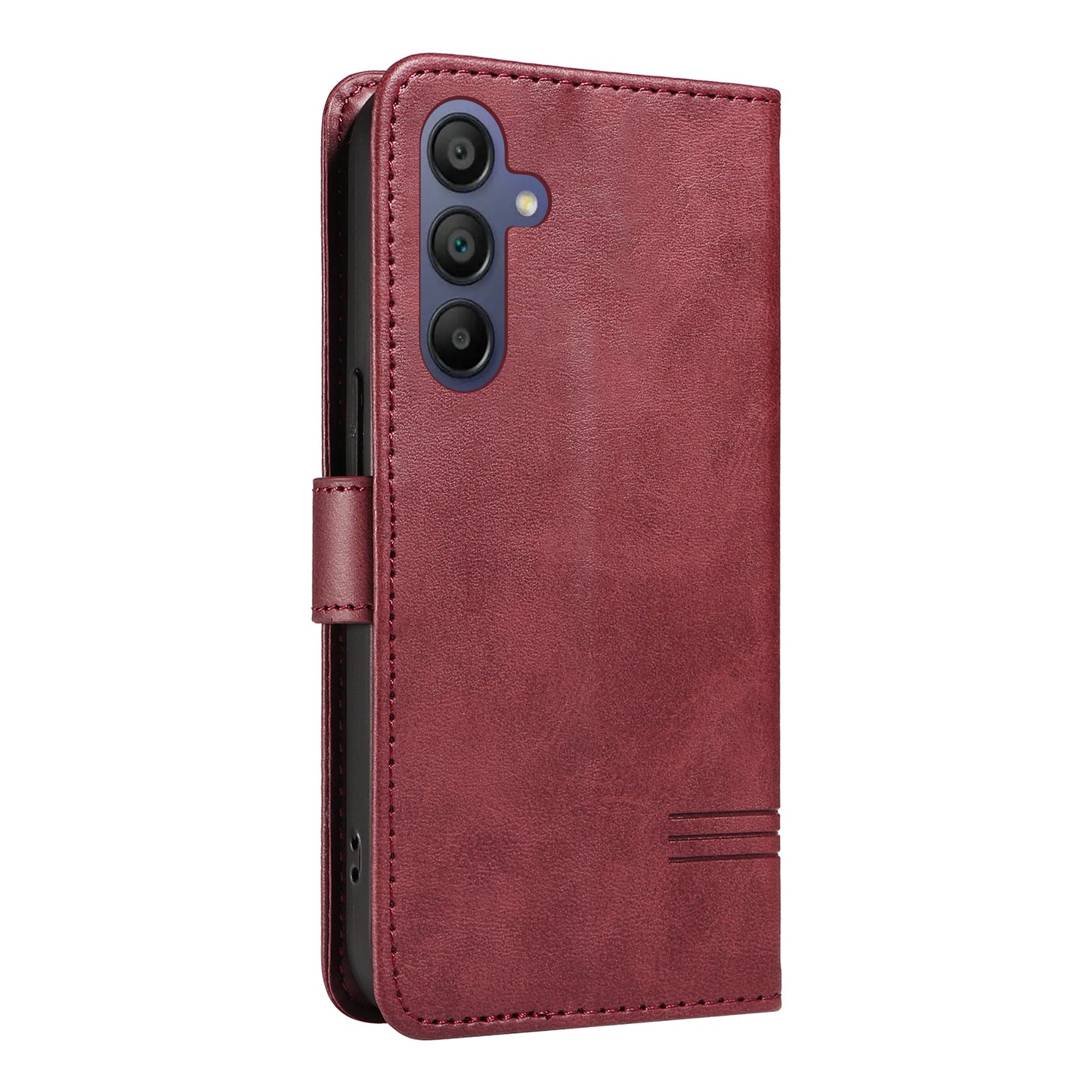 For Samsung Galaxy A16 5G / A16 4G Case Flip Wallet T-Shape Lines Leather Phone Cover - Wine Red