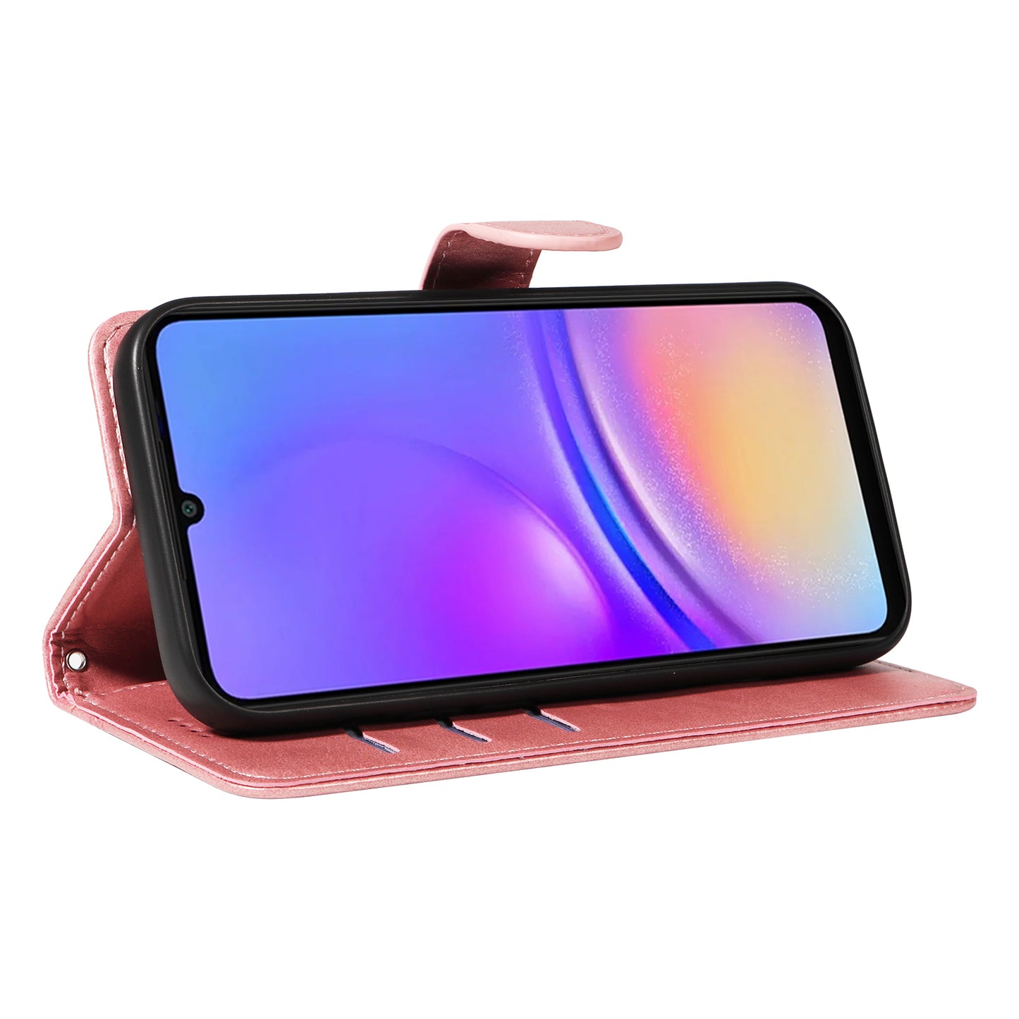 For Samsung Galaxy A06 Case Flip Wallet T-Shape Lines Leather Phone Cover - Rose Gold