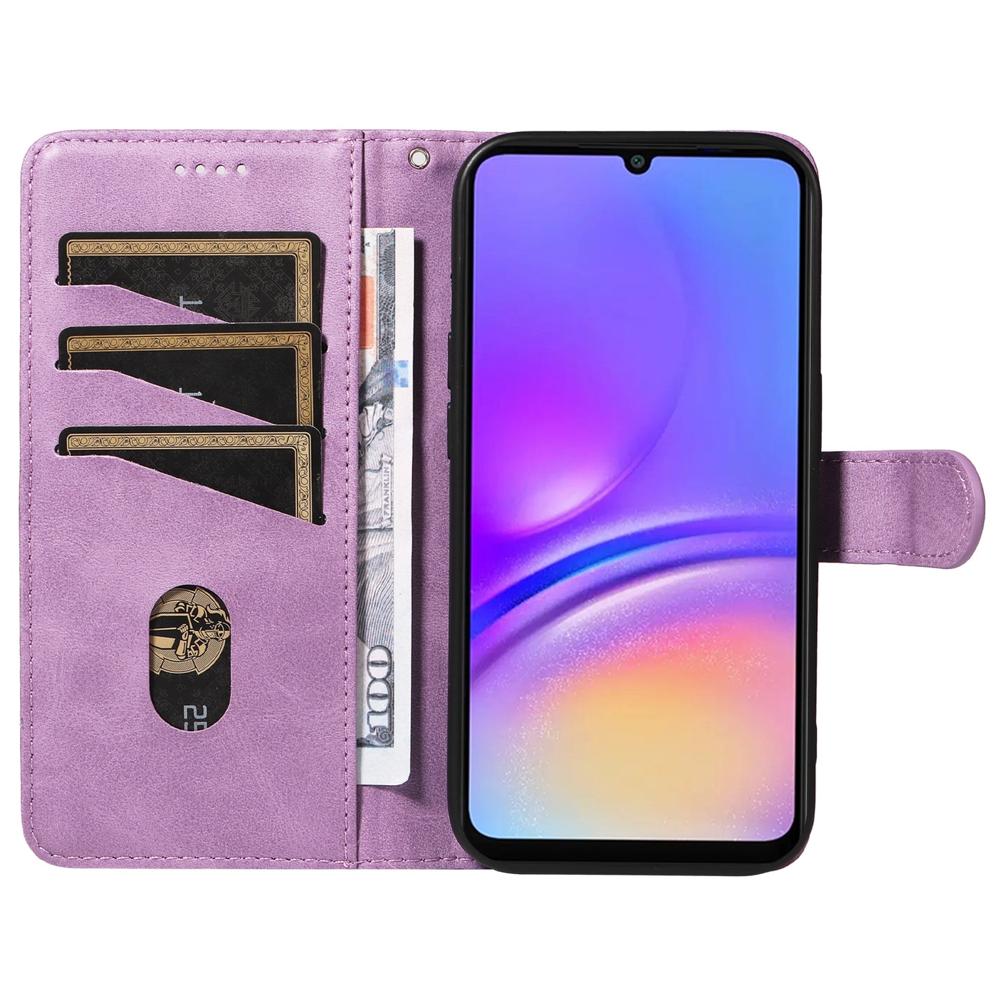 For Samsung Galaxy A06 Case Flip Wallet T-Shape Lines Leather Phone Cover - Light Purple