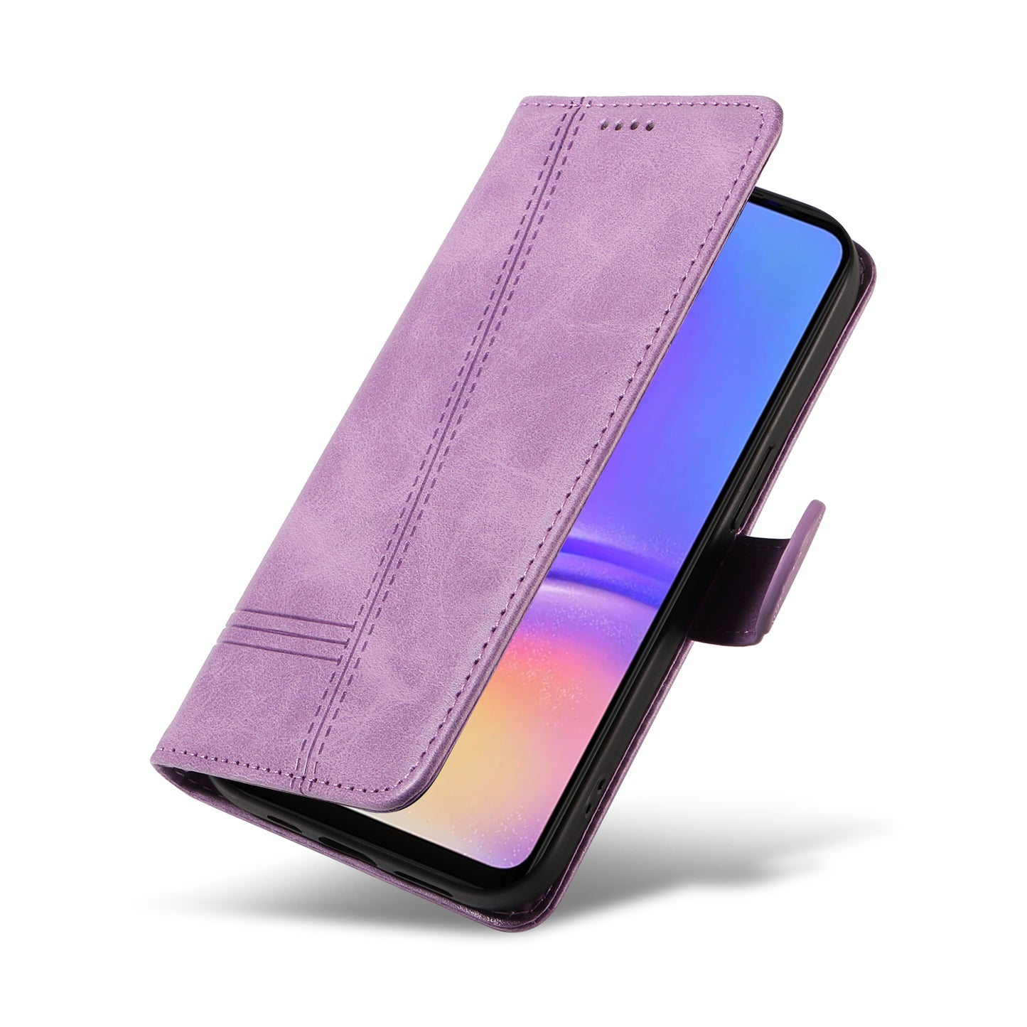 For Samsung Galaxy A06 Case Flip Wallet T-Shape Lines Leather Phone Cover - Light Purple
