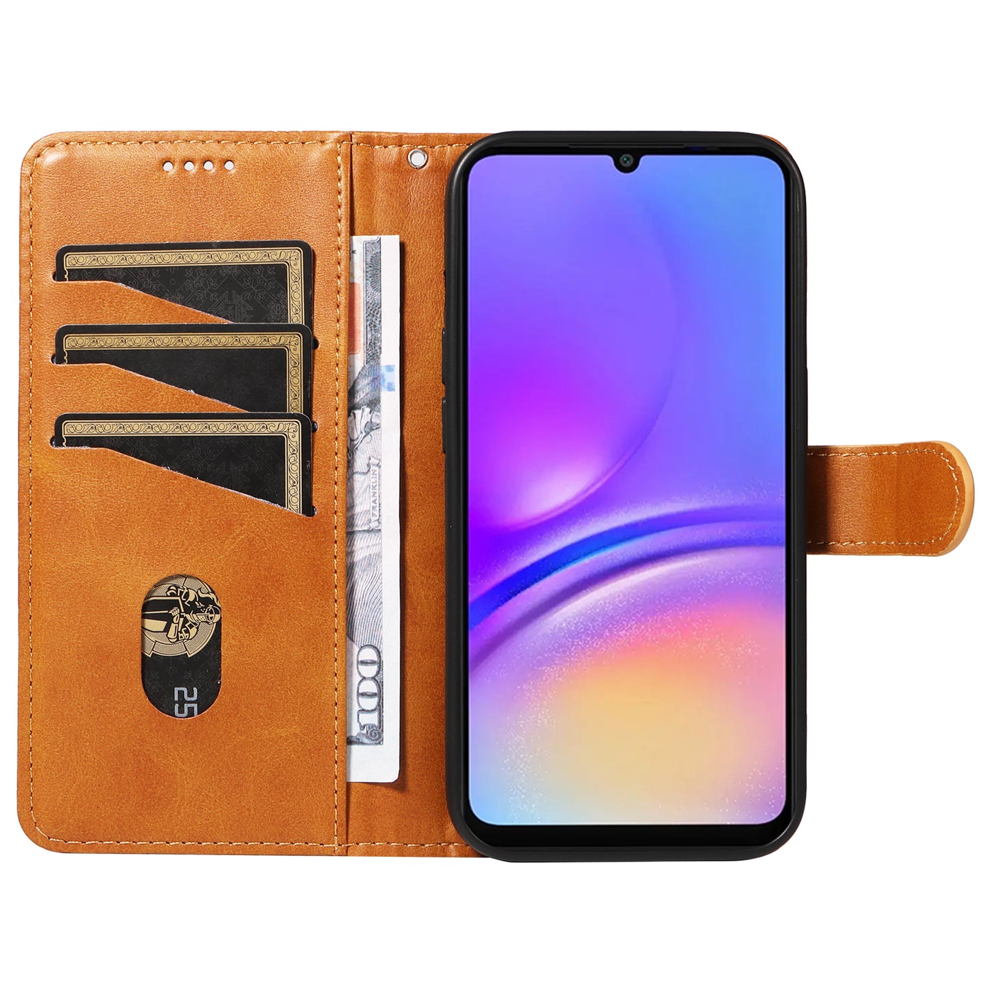 For Samsung Galaxy A06 Case Flip Wallet T-Shape Lines Leather Phone Cover - Yellow