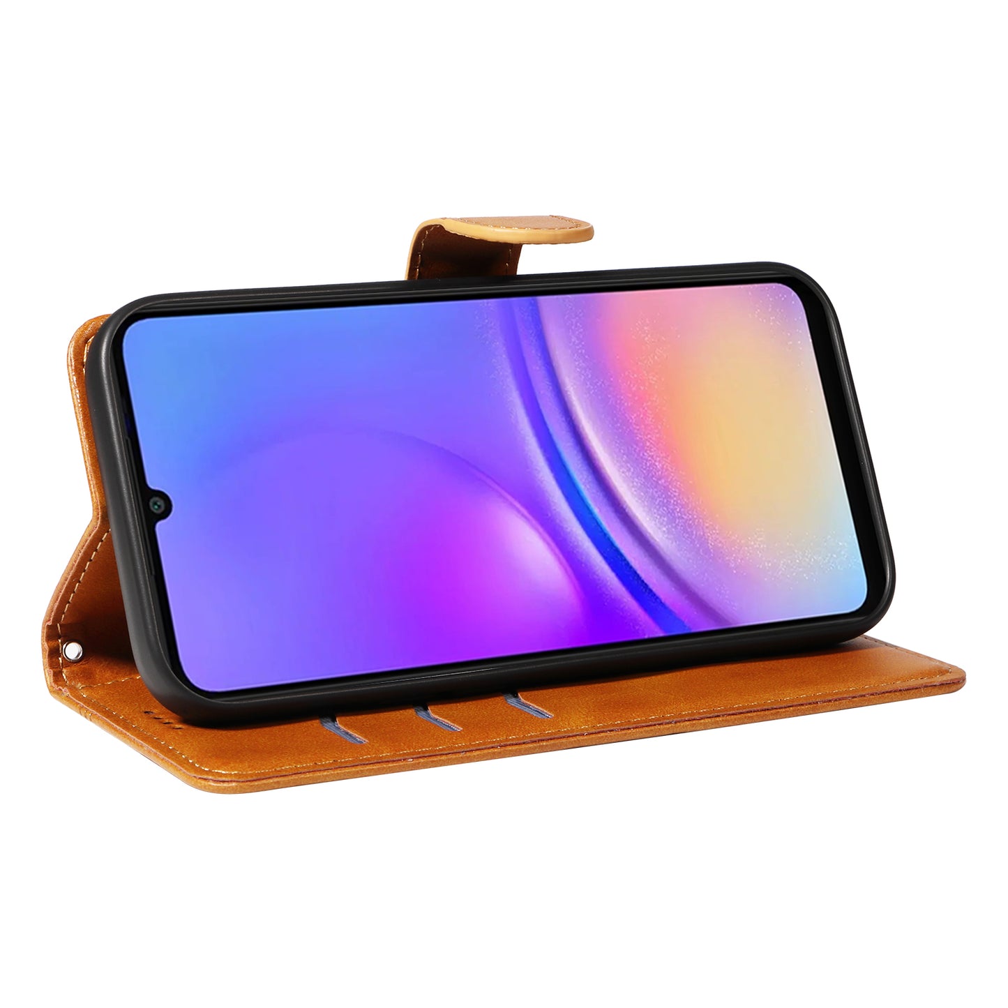 For Samsung Galaxy A06 Case Flip Wallet T-Shape Lines Leather Phone Cover - Yellow