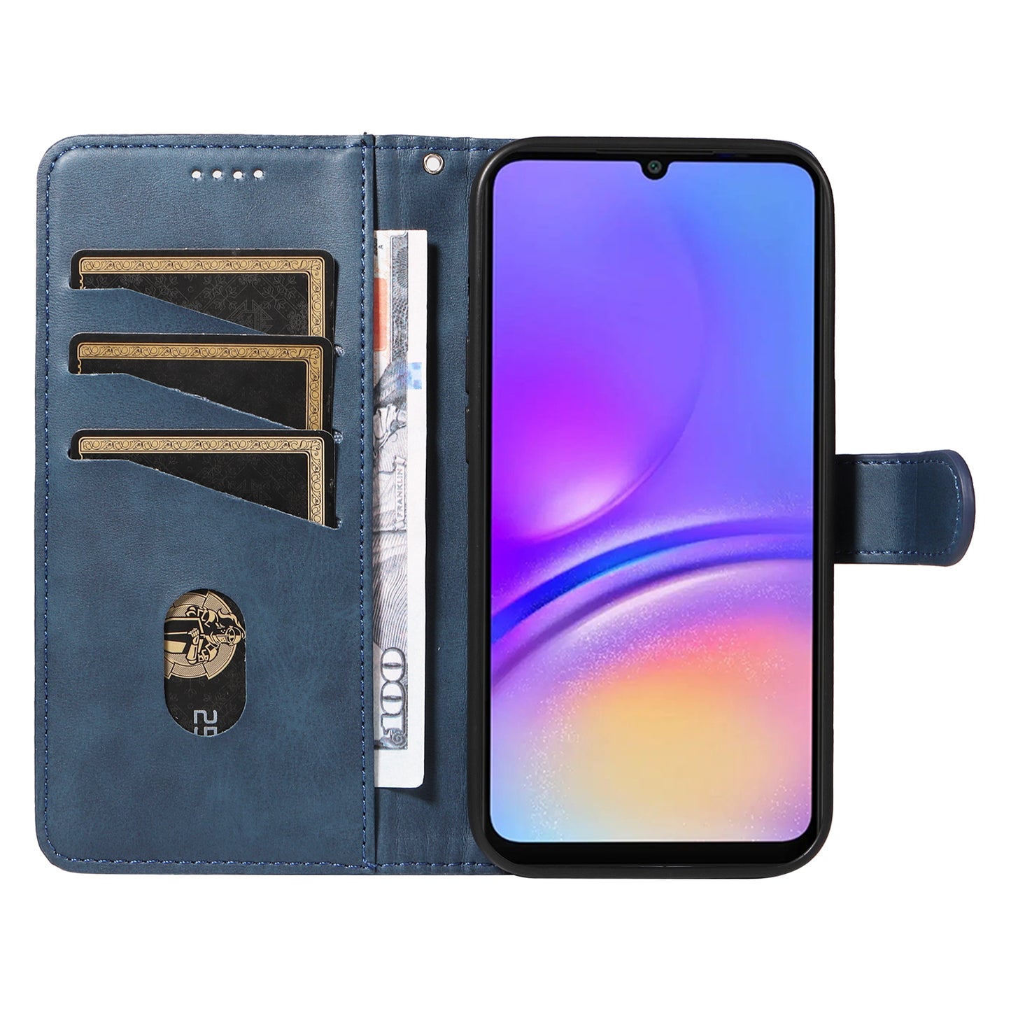 For Samsung Galaxy A06 Case Flip Wallet T-Shape Lines Leather Phone Cover - Blue