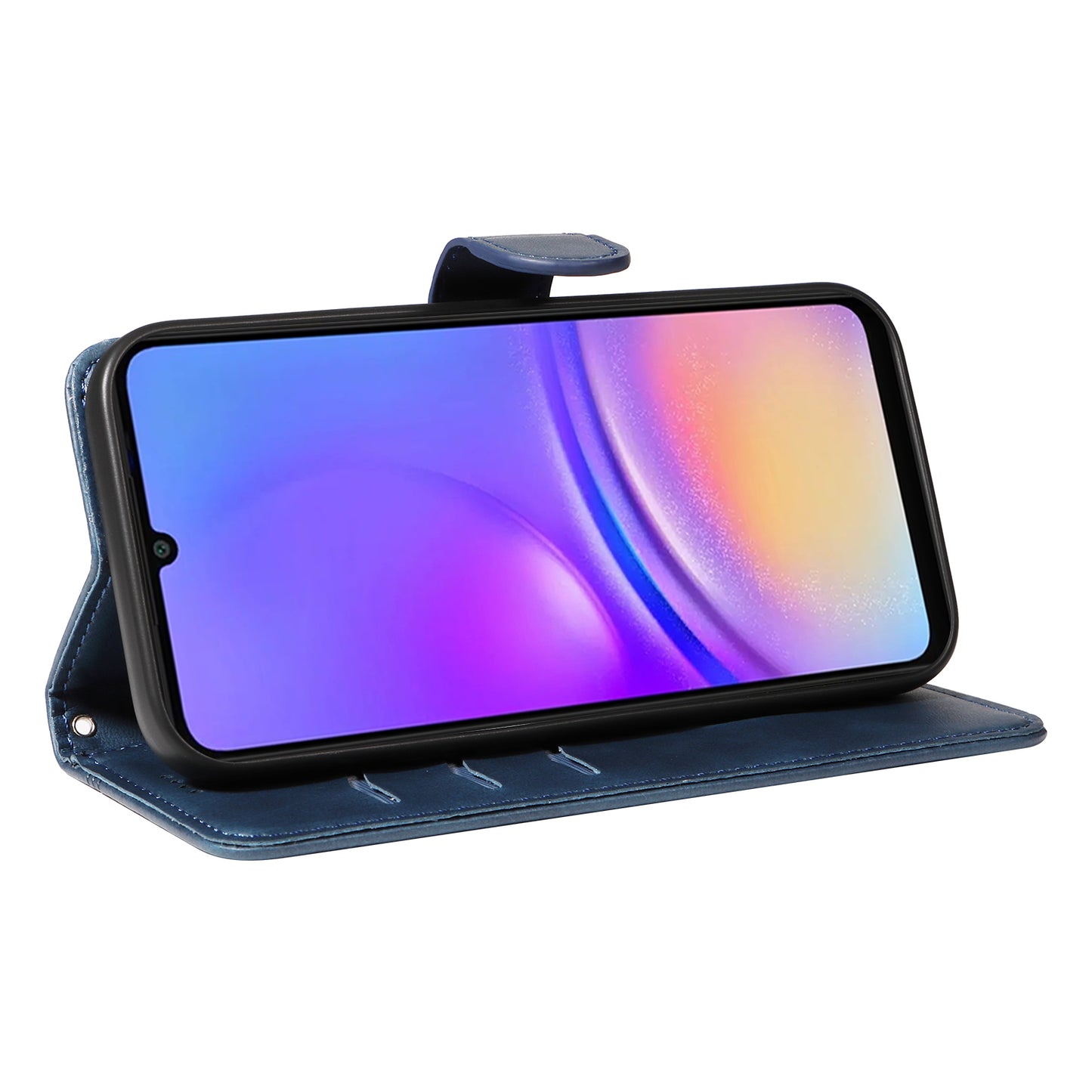 For Samsung Galaxy A06 Case Flip Wallet T-Shape Lines Leather Phone Cover - Blue