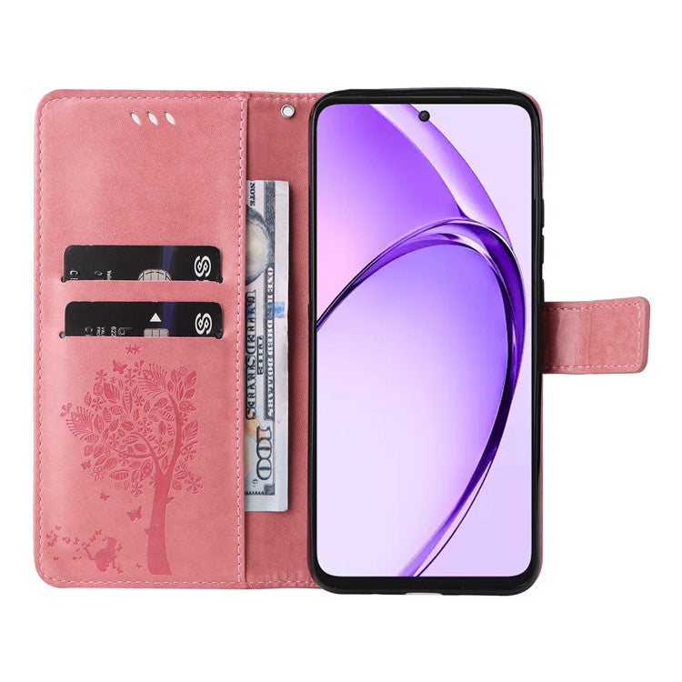KT Imprinting Flower Series-3 For Oppo A3 Pro (Global) 5G Case Cat Tree Pattern Flip Leather Phone Cover - Pink