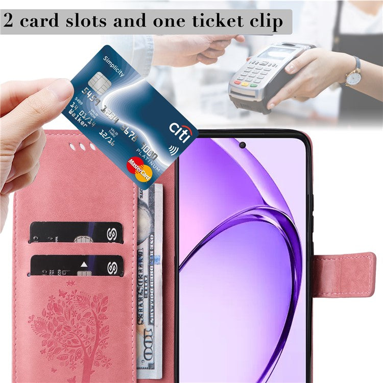 KT Imprinting Flower Series-3 For Oppo A3 Pro (Global) 5G Case Cat Tree Pattern Flip Leather Phone Cover - Pink