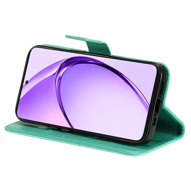 KT Imprinting Flower Series-3 For Oppo A3 Pro (Global) 5G Case Cat Tree Pattern Flip Leather Phone Cover - Green