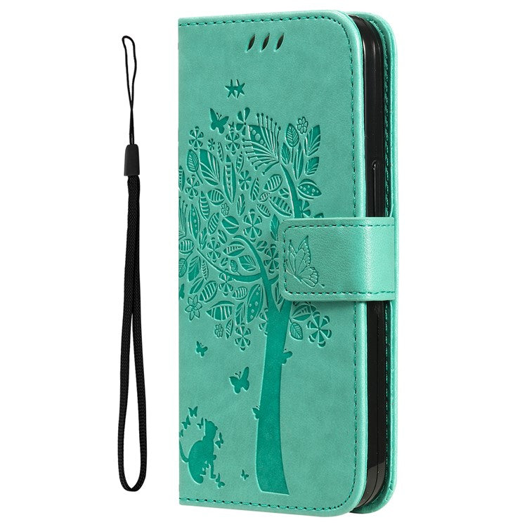 KT Imprinting Flower Series-3 For Oppo A3 Pro (Global) 5G Case Cat Tree Pattern Flip Leather Phone Cover - Green