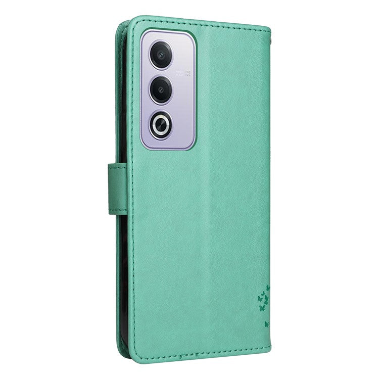 KT Imprinting Flower Series-3 For Oppo A3 Pro (Global) 5G Case Cat Tree Pattern Flip Leather Phone Cover - Green