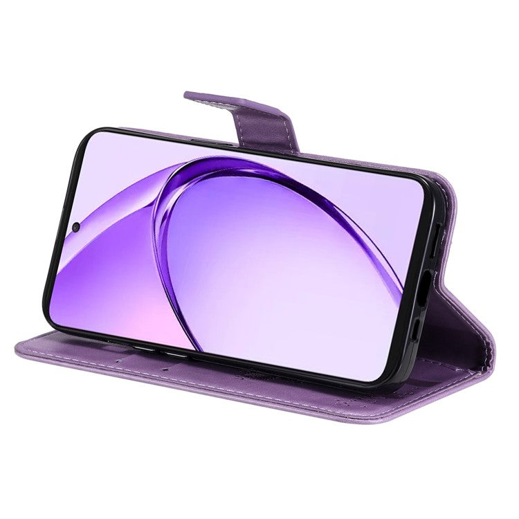 KT Imprinting Flower Series-3 For Oppo A3 Pro (Global) 5G Case Cat Tree Pattern Flip Leather Phone Cover - Light Purple