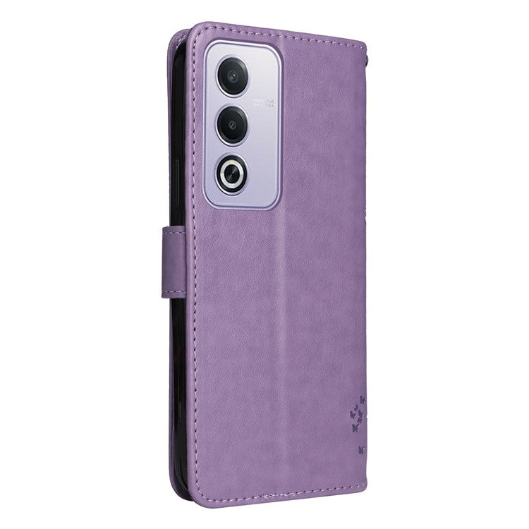 KT Imprinting Flower Series-3 For Oppo A3 Pro (Global) 5G Case Cat Tree Pattern Flip Leather Phone Cover - Light Purple