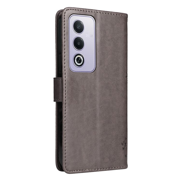 KT Imprinting Flower Series-3 For Oppo A3 Pro (Global) 5G Case Cat Tree Pattern Flip Leather Phone Cover - Grey