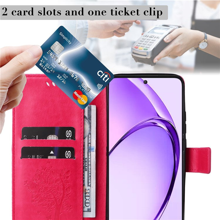 KT Imprinting Flower Series-3 For Oppo A3 Pro (Global) 5G Case Cat Tree Pattern Flip Leather Phone Cover - Rose