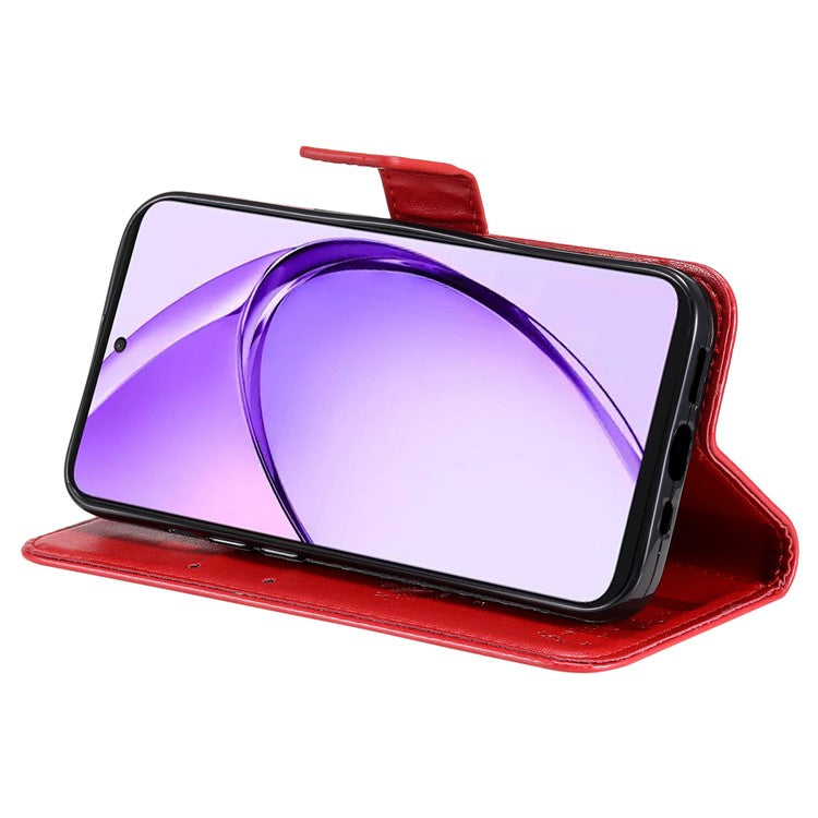 KT Imprinting Flower Series-3 For Oppo A3 Pro (Global) 5G Case Cat Tree Pattern Flip Leather Phone Cover - Red
