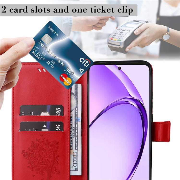 KT Imprinting Flower Series-3 For Oppo A3 Pro (Global) 5G Case Cat Tree Pattern Flip Leather Phone Cover - Red
