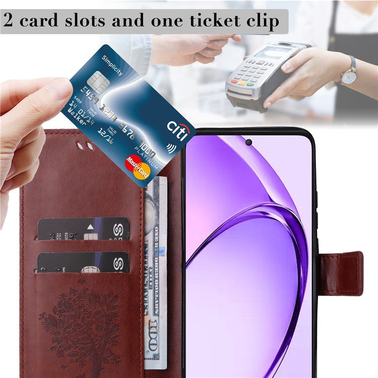 KT Imprinting Flower Series-3 For Oppo A3 Pro (Global) 5G Case Cat Tree Pattern Flip Leather Phone Cover - Coffee