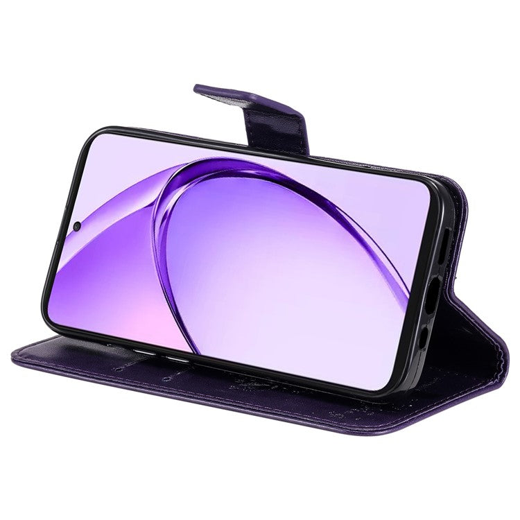 KT Imprinting Flower Series-3 For Oppo A3 Pro (Global) 5G Case Cat Tree Pattern Flip Leather Phone Cover - Purple