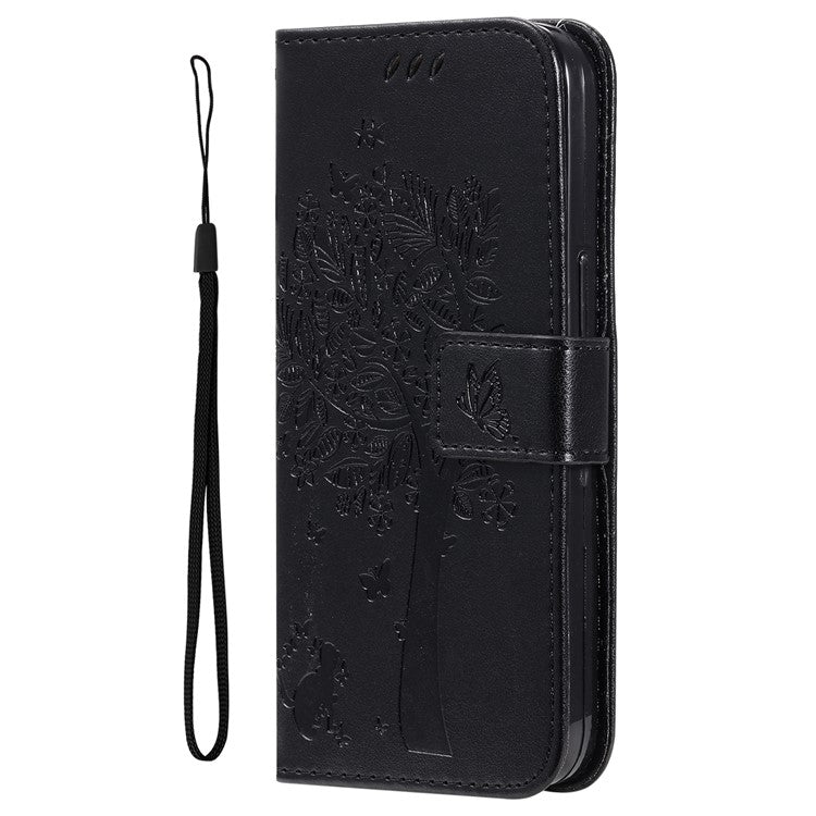 KT Imprinting Flower Series-3 For Oppo A3 Pro (Global) 5G Case Cat Tree Pattern Flip Leather Phone Cover - Black