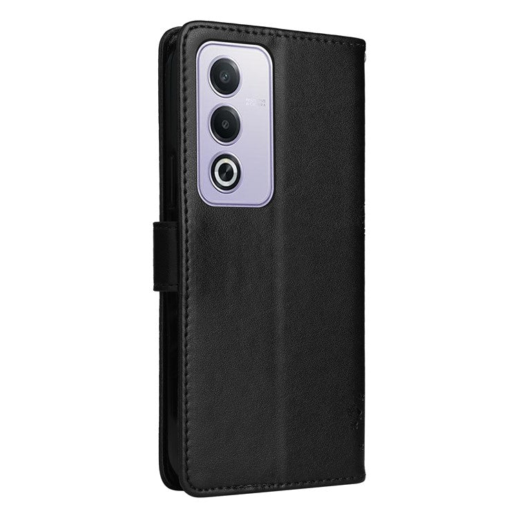 KT Imprinting Flower Series-3 For Oppo A3 Pro (Global) 5G Case Cat Tree Pattern Flip Leather Phone Cover - Black