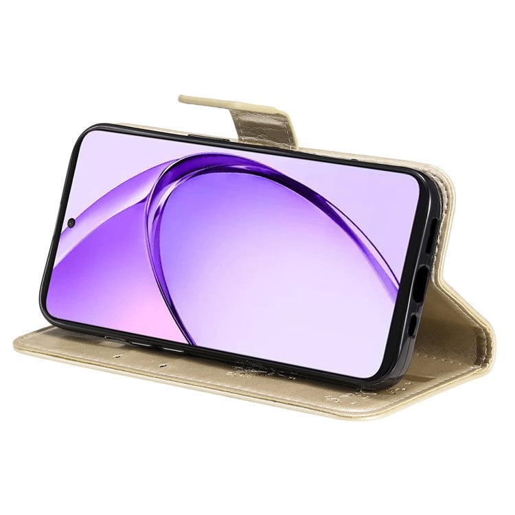 KT Imprinting Flower Series-3 For Oppo A3 Pro (Global) 5G Case Cat Tree Pattern Flip Leather Phone Cover - Gold