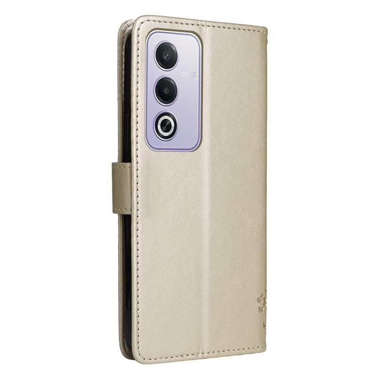 KT Imprinting Flower Series-3 For Oppo A3 Pro (Global) 5G Case Cat Tree Pattern Flip Leather Phone Cover - Gold