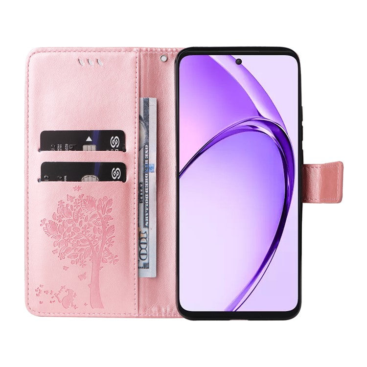 KT Imprinting Flower Series-3 For Oppo A3 Pro (Global) 5G Case Cat Tree Pattern Flip Leather Phone Cover - Rose Gold