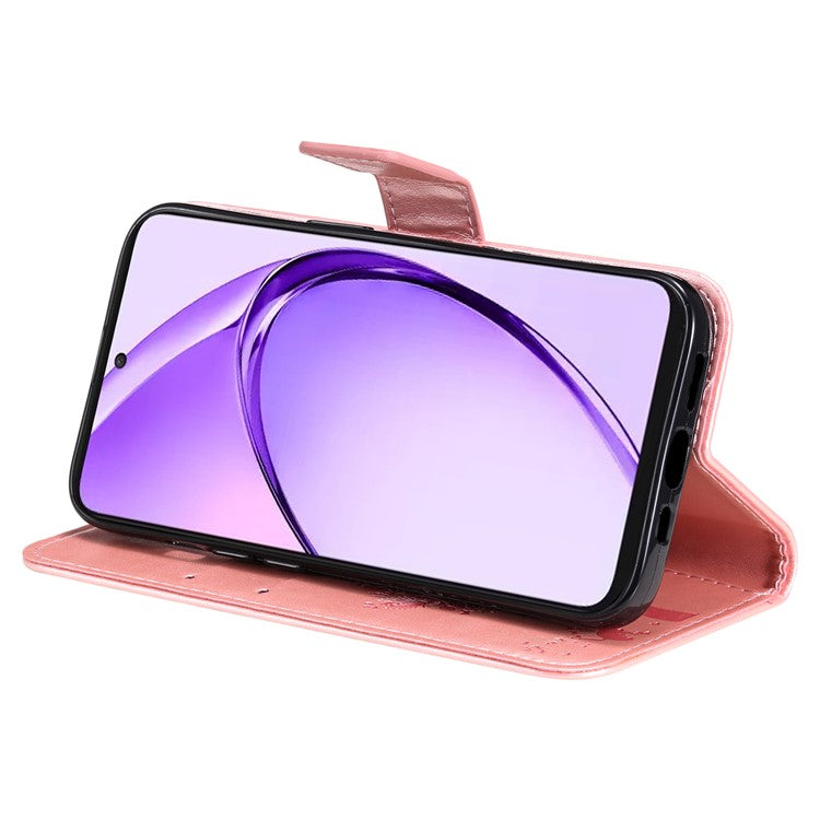 KT Imprinting Flower Series-3 For Oppo A3 Pro (Global) 5G Case Cat Tree Pattern Flip Leather Phone Cover - Rose Gold